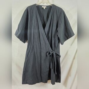 Eileen Fisher Black Organic Cotton Linen V-Neck Kimono Jacket/Top Size Large